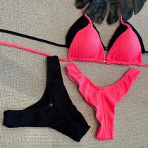 Kit 2 Biquini Fio Dental Cortininha Com Bojo Removível Calcinha Ajustável Canelado Kit 2 Biquini Fio Dental Cortininha Com Bojo Removível Calcinha Ajustável Canelado