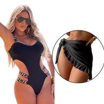 Kit 2 Biquini Maiô Bojo Preto/onça Neon Praia Saida De Praia Babado