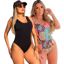 Kit 2 Biquini Maio Feminino Praia Moda Abacaxi Body Preto Kit 2 Biquini Maio Feminino Praia Moda Abacaxi Body Preto