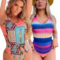 Kit 2 Biquini Maio Feminino Praia Moda Body Abacax Arco Iris