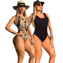 Kit 2 Biquini Maio Feminino Praia Moda Body Preto E Onça Top