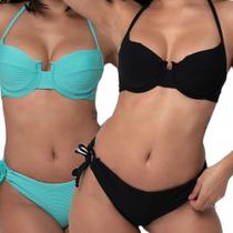 Kit 2 Biquíni Meia Taça Retrô Calcinha Amarra Texturizado Praia Verão