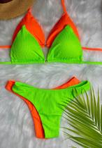 Kit 2 Biquínis Cortininha Canelado Calcinha Asa Delta Praia Fio Duplo Duas Cores