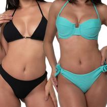 Kit 2 Biquínis Cortininha Canelado e Retrô Meia Taça Kit 2 Biquínis Cortininha Canelado e Retrô Meia Taça