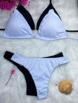 Kit 2 Biquinis Cortininha Canelado Texturizado Calcinha Asa Delta Fio Duplo de Amarrar Feminino