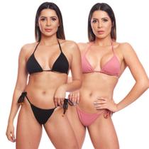 Kit 2 Biquinis Cortininha de Amarrar Mulher Moda Praia Marquinha Canelado