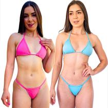 Kit 2 Biquinis Fio Dental Cortininha Bronze Sem Bojo Marquinha Proteção Solar Cavado Praia Piscina Fiozinho