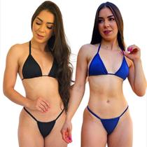 Kit 2 Biquinis Fio Dental Cortininha Bronze Sem Bojo Marquinha Proteção Solar Cavado Praia Piscina Fiozinho