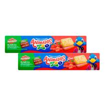 Kit 2 Biscoito Recheado Richester Animados Zoo Sabor Morango 130g