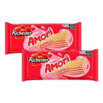 Kit 2 Biscoito Wafer Richester Amori Sabor Morango 80g