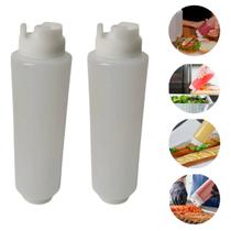 Kit 2 Bisnaga de 1 Litro Graduada Grande com Bico Invertido Estilo FIFO Para Caldas Molhos Ketchup Maionese Mostarda Mel