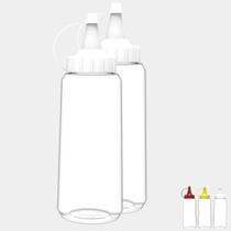 Kit 2 Bisnagas Flexível Transparente 250ML Molho Ketchup Maionese Mostarda Lanchonete Reutilizável