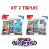 Kit 2 Blister Pack Triplo Pokemon Escarlete e Violeta Coleção Coroa Estelar Cards Horsea Porygon TCG