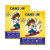 Kit 2 Bloco Canson A4 Desenho 140g 20 Fls Branco 210x297mm