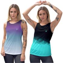 Kit 2 Blusa Cavada Regata Feminina Moda Fitness Musculação Corrida Academia