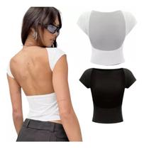 Kit 2 Blusa Cropped Costa Aberta Preto E Branco Poliamida
