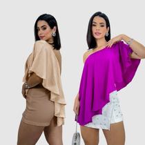 Kit 2 Blusa Cropped Mula Manga Longa Soltinha Verão Social Kit 2 Blusa Cropped Mula Manga Longa Soltinha Verão Social