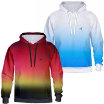 Kit 2 Blusa de frio Moletom feminina masculina Degrade Com Capuz Bolsos Laterais de poliéster