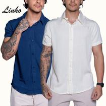 Kit 2 Blusa de linho Camisa Masculina para verão praia manga curta fresca moda