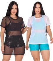 Kit 2 Blusa De Tule Feminina Transparente Academia Fitness