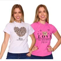 Kit 2 Blusa Feminina 100%algodão T-shirts Camiseta Da Moda