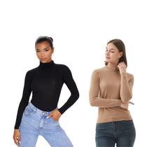 Kit 2 Blusa Feminina Cacharrel Justa Manga Longa Gola Alta Basica Frio