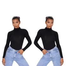Kit 2 Blusa Feminina Cacharrel Justa Manga Longa Gola Alta Basica Frio
