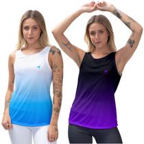 Kit 2 Blusa Feminina Cavada Regata Slim Dry Tecido Leve Proteção UV50 Academia