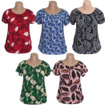 Kit 2 Blusa Feminina Estampada Malha Fria Senhora Plus