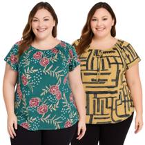 Kit 2 Blusa Feminina Estampada Malha Fria Senhora Plus