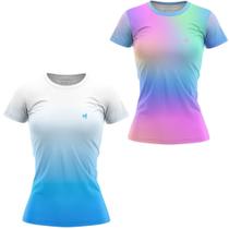 Kit 2 Blusa Feminina Fitness Academia Camisa Caminhada Degrade Camiseta Treino Proteção UV50