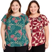 Kit 2 Blusa Feminina Malha Fria Estampadas Senhora Plus Kit 2 Blusa Feminina Malha Fria Estampadas Senhora Plus