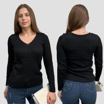 Kit 2 Blusa Feminina Modal Tricot Traças Sueter Casual Frio