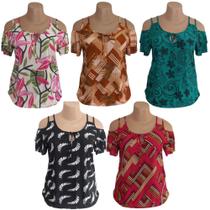 Kit 2 Blusa Feminina Ombro Vazado Malha Fria Estampadas