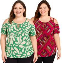 Kit 2 Blusa Feminina Ombro Vazado Senhoras Plus Malha Fria