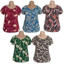 Kit 2 Blusa Feminina Senhora Malha Fria Estampadas Soltinhas