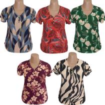 Kit 2 Blusa Feminina Senhoras Plus Confortáveis Malha Fria Estampada