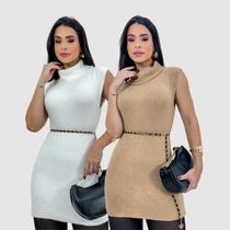 Kit 2 Blusa Feminina Tricot Regata Gola Alta Longa Outono