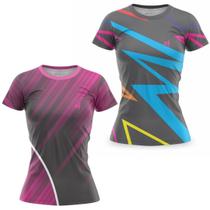 Kit 2 Blusa Feminina Tshirt Caminhada Academia Fitness Proteção UV50 Ante Odor