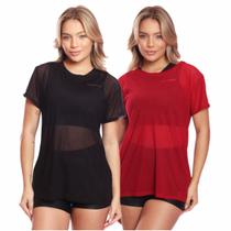 Kit 2 Blusa Manga Curta Tule Transparente Treino Academia Fitness