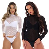 Kit 2 Blusa Manga Longa Tule Fristyle Poá Transparência Feminino