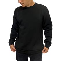 KIT 2 Blusa Moletom Gola Redonda Lisa Basica Unissex - Preto