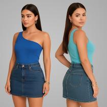 Kit 2 Blusa Mula Manca Um Ombro So Basica Canelada Verão