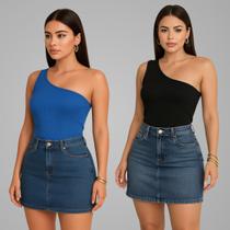 Kit 2 Blusa Mula Manca Um Ombro So Basica Canelada Verão