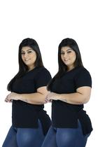 Kit 2 Blusa Mullet Plus Size Manga Curta Lisa Feminina Moda