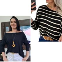 Kit 2 Blusa Plus Size Manga Longa Ampla Feminina Ref. 15554