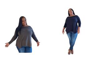 Kit 2 Blusa Plus Size Manga Longa Ampla Feminina Ref. 15578