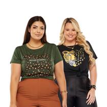 Kit 2 Blusa Plus Size T-shirt Moda Blogueira GG e G1