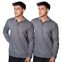Kit 2 Blusa Polo Meio Zíper Masculino Manga Longa 100 Poliéster Outono Inverno Diversas Cores
