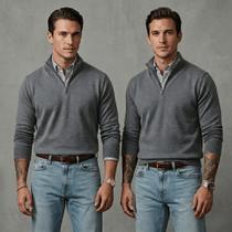Kit 2 Blusa Polo Meio Zíper Masculino Manga Longa 100 Poliéster Outono Inverno Diversas Cores